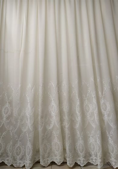 tenda a metro in bouclè effetto lino con base piombata altezza 3 metri 3 Tenda a Metro con Due Balze in Bouclè Effetto Lino Altezza 3 Metri