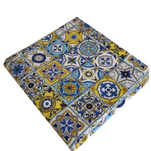 Tappezzeria in Cotone Stampato 280 cm x 280 cm Maiolica Gialla Blu