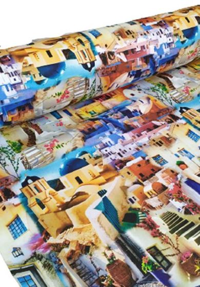 Tessuto in Cotone Pesante con Stampa Digitale Altezza 280 cm Santorini