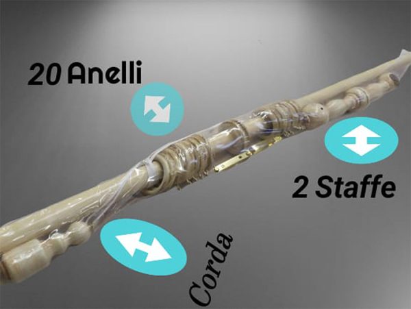 Bastone per Tenda in Legno Rifinito a Mano Sistema a Corda Largo 2 Metri Completo di Staffe e 20 Anelli Artigianale Diametro Bastone 35 mm - immagine 2