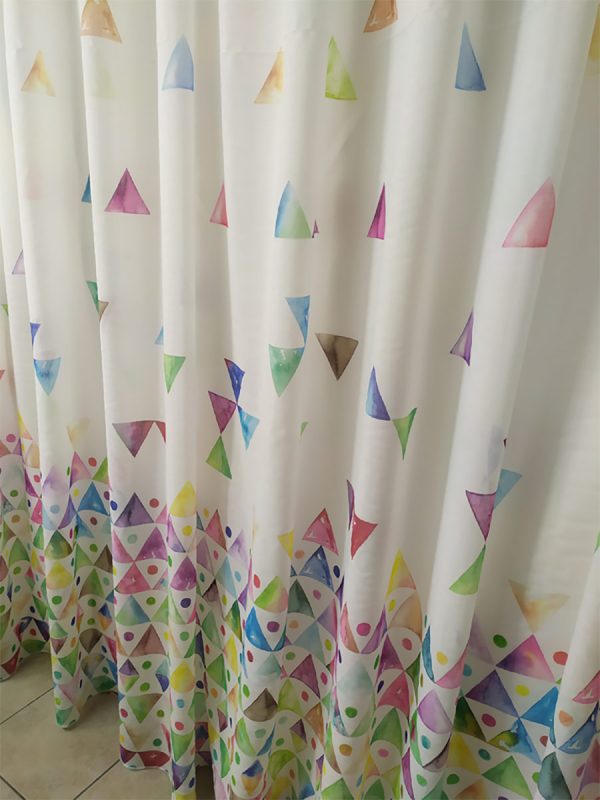 Tenda a Metro in Bouclè Effetto Lino con Base Piombata Altezza 3 Metri Triangoli - immagine 8