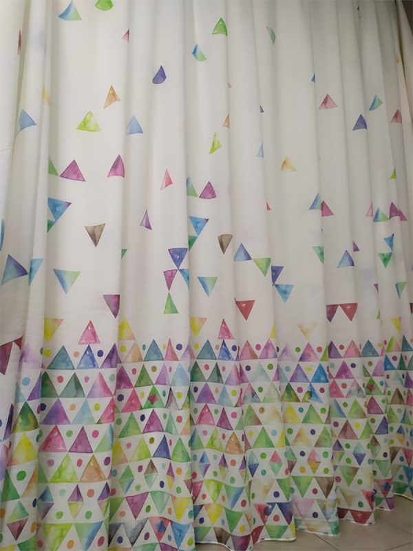 Tenda a Metro in Bouclè Effetto Lino con Base Piombata Altezza 3 Metri Triangoli - immagine 4