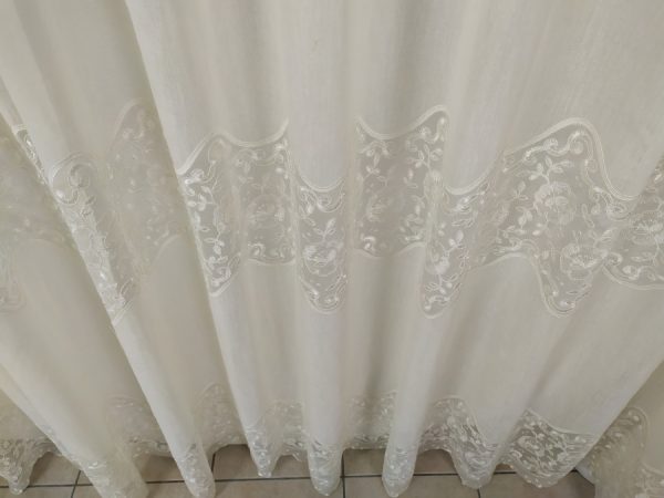 Tenda a Metro in Bouclè Effetto Lino con Doppia Balza Altezza 3 Metri Panna - immagine 6