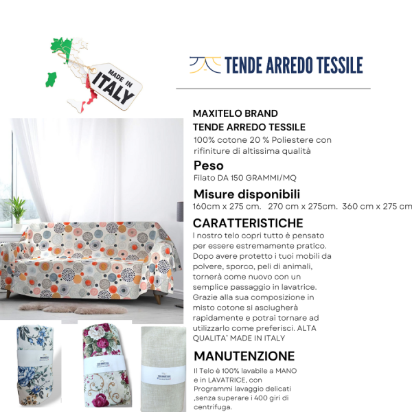 MaxiTelo Copridivano/Copripoltrona: Eleganza e Protezione per il tuo Arredamento - Alta Qualità, Resistente e Lavabile - Made in Italy - immagine 2