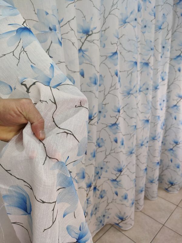 Tenda a Metro in Bouclè Effetto Lino Azzurro - immagine 4