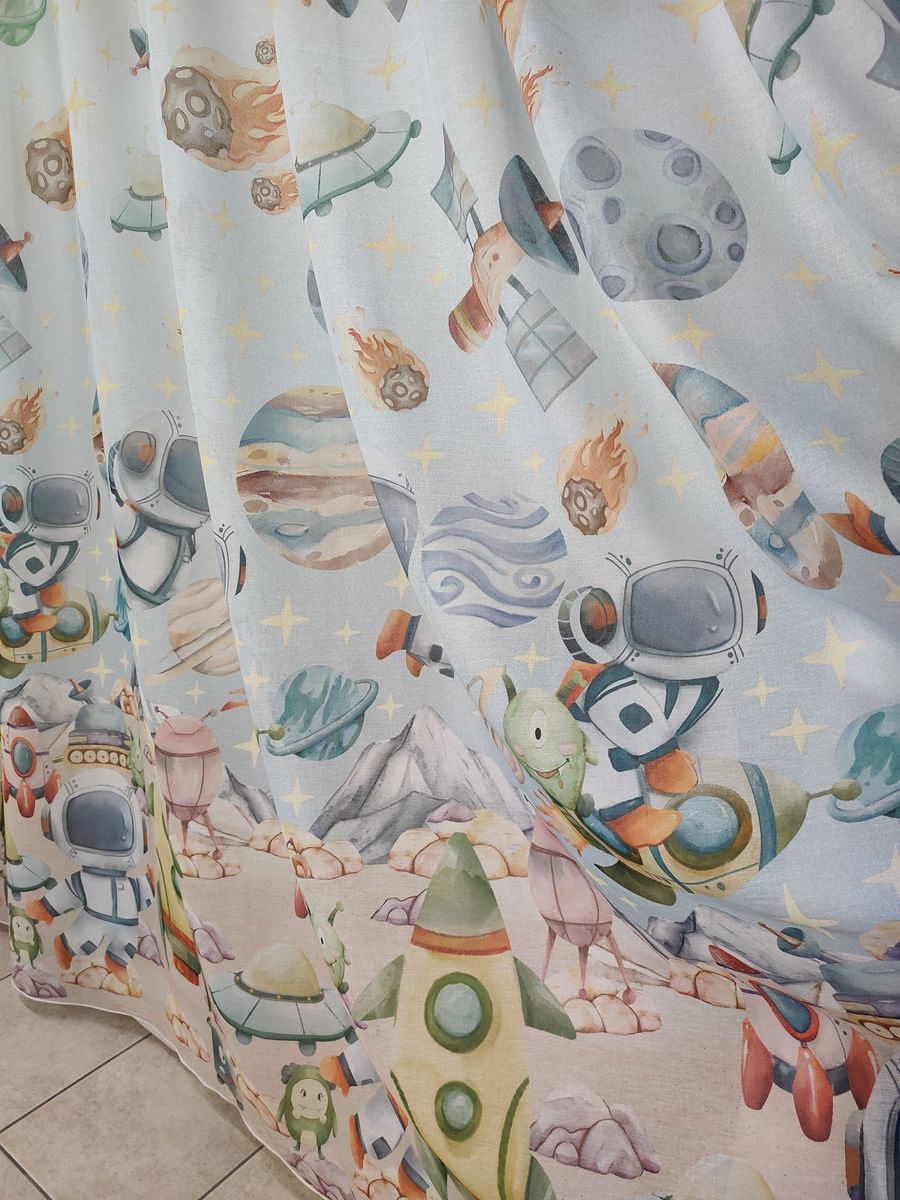 tenda a metro in bouclè effetto lino astronauti 2 Tenda a Metro in Bouclè Effetto Lino Astronauti - immagine 2