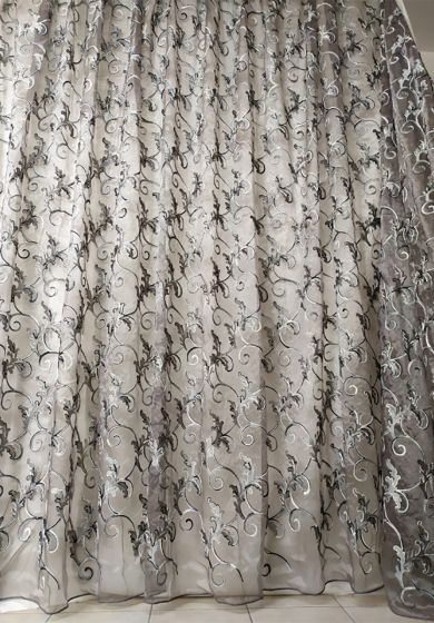 Tenda a Metro in Organza con Disegno a Rilievo e base Piombata Altezza 3 Metri Grigia Nero