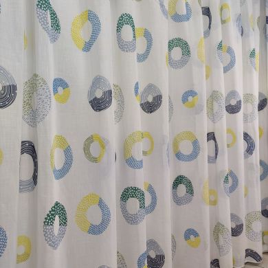 Tenda a Metro in Bouclè Effetto Lino cerchi Blu Giallo