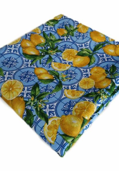 Tappezzeria in Cotone Stampato 280 cm x 280 cm Maiolica Blu Limoni