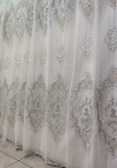 tenda a metro in bouclè effetto lino 11 Tenda a Metro in Tulle con Base Orlata Altezza 3 Metri