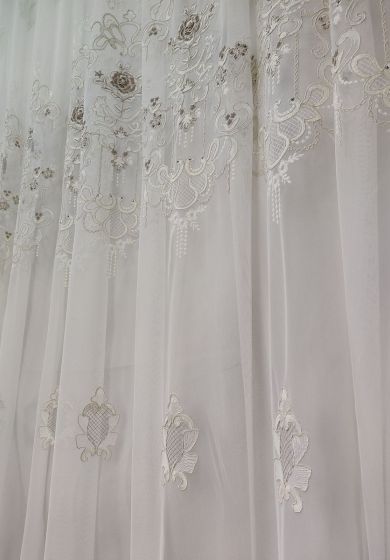 tenda a metro in bouclè effetto lino arancio 5 Tenda a Metro in Tulle con Base Orlata Altezza 3 Metri