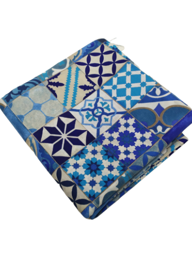 Tappezzeria in Cotone Stampato 280 cm x 280 cm Maiolica Blu