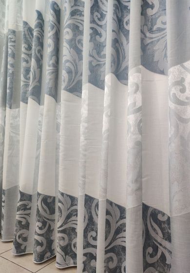 tenda a metro in bouclè effetto lino blu 1 Tenda a Metro in Bouclè Effetto Lino blu