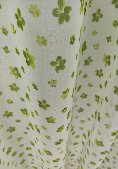 Tenda a Metro in Bouclè Effetto Lino Verde fiorellini