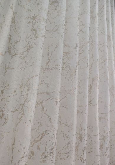 tenda a metro in bouclè effetto lino medaglione bianco 2 Tenda a Metro in Devorè Oro