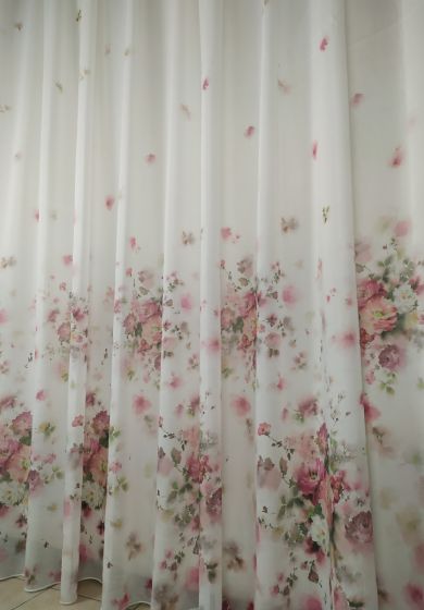 tenda a metro in bouclè effetto lino naturale 6 Tenda a Metro in Bouclè Effetto Lino Fiori Rosa