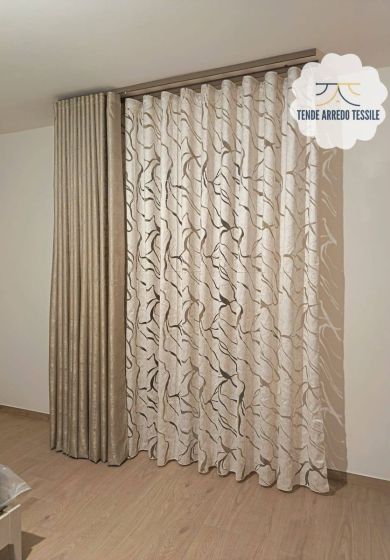 tenda a metro in bouclè effetto lino beige 11 Tenda a Metro in Devorè Beige