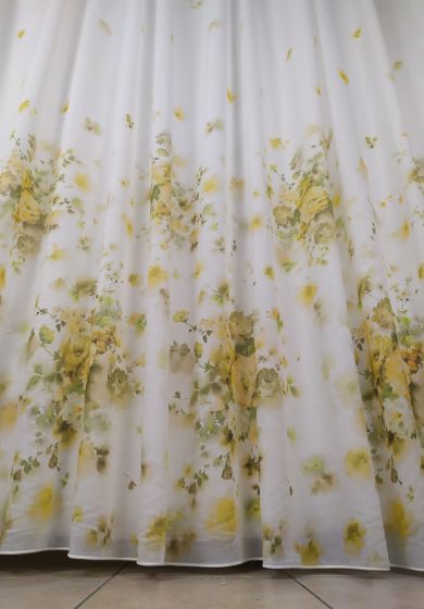 tenda a metro in bouclè effetto lino naturale 7 Tenda a Metro in Bouclè Effetto Lino Fiori Gialli