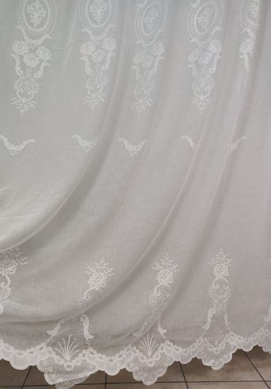 Tenda a Metro in Bouclè Effetto Lino Medaglione Bianco