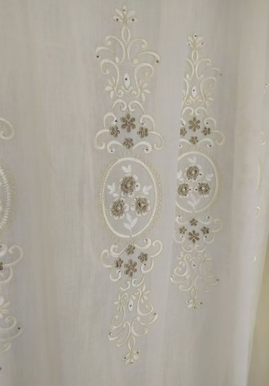 tenda a metro in bouclè effetto lino naturale 4 Tenda a Metro in Bouclè Effetto Lino Medaglione Tortora