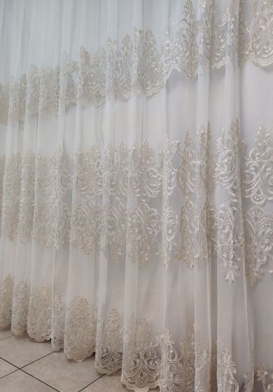 tenda a metro in bouclè unito beige 9 Tenda a Metro in Tulle con Base Orlata Altezza 3 Metri oro