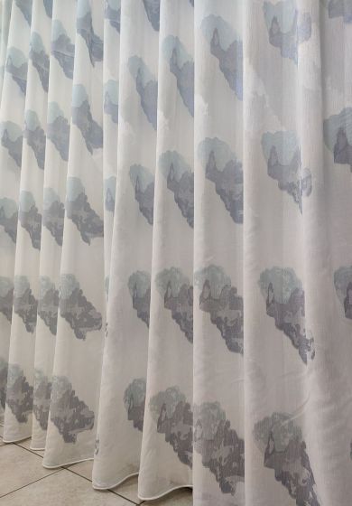 tenda a metro in bouclè effetto lino blu 1 Tenda a Metro in Bouclè Effetto Lino Blu