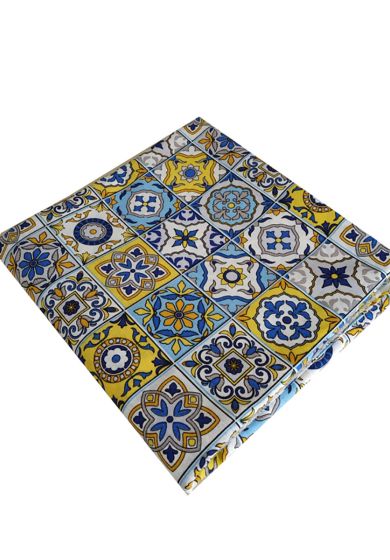 Tappezzeria in Cotone Stampato 280 cm x 280 cm Maiolica Gialla Blu