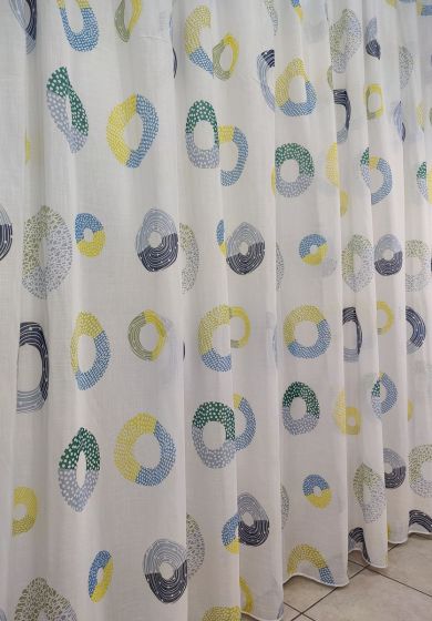 tenda a metro in bouclè effetto lino palme 3 Tenda a Metro in Bouclè Effetto Lino cerchi Blu Giallo