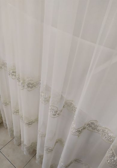 tenda a metro tinta unita effetto rete con base piombata altezza 3 metri panna naturale 11 Tenda a Metro in Tulle con base Orlata balze laminate Altezza 3 Metri