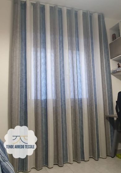 tenda a metro in bouclè effetto lino blu 6 Tenda a Metro in Bouclè Effetto Lino blu